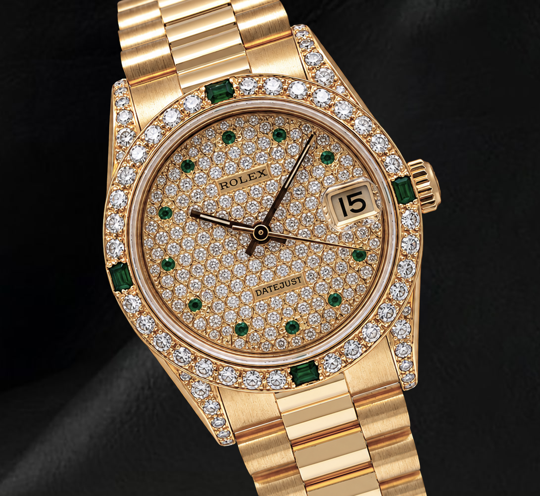Rolex Datejust 68278 31 mm Uhr aus 18 Karat Gelbgold mit Diamant-Pavé-Zifferblatt