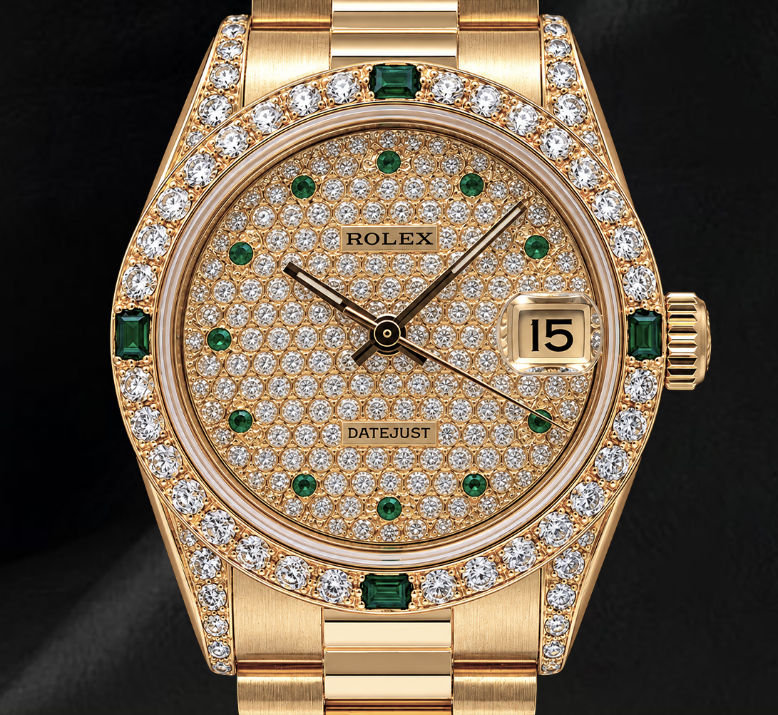 Rolex Datejust 68278 31 mm Uhr aus 18 Karat Gelbgold mit Diamant-Pavé-Zifferblatt