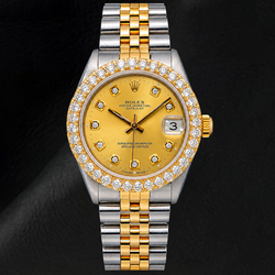Rolex Datejust 6827 31 mm Champagner-Diamantzifferblatt Bicolor Gold Jubilé-Armband Uhr