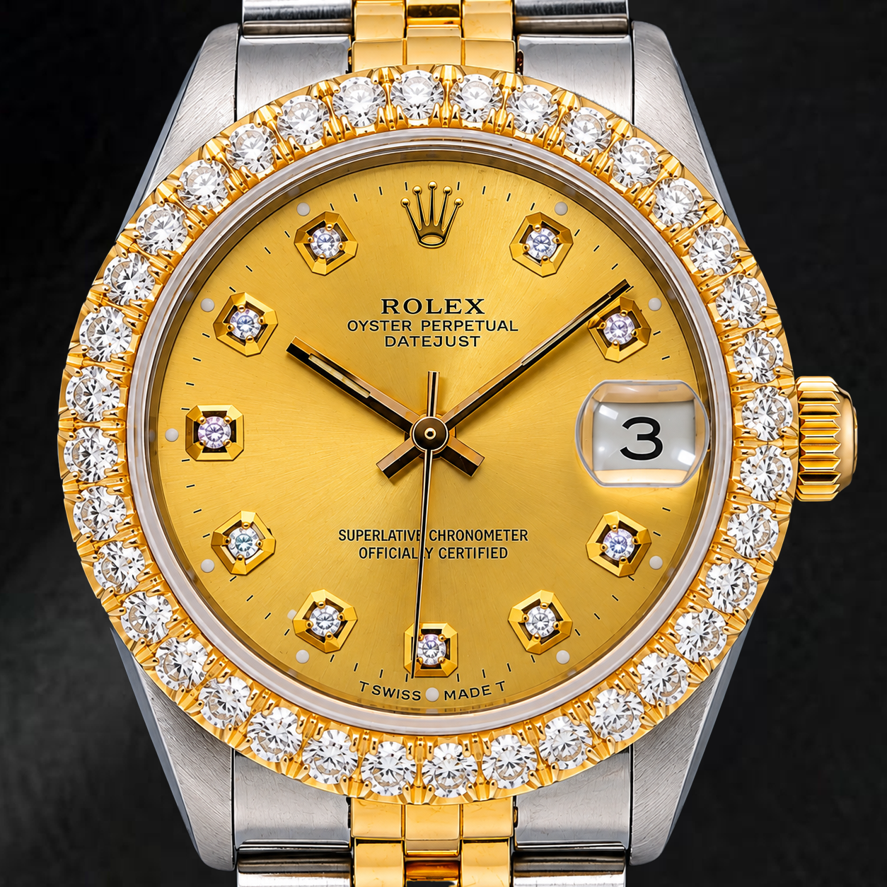 Rolex Datejust 6827 31 mm Champagner-Diamantzifferblatt Bicolor Gold Jubilé-Armband Uhr