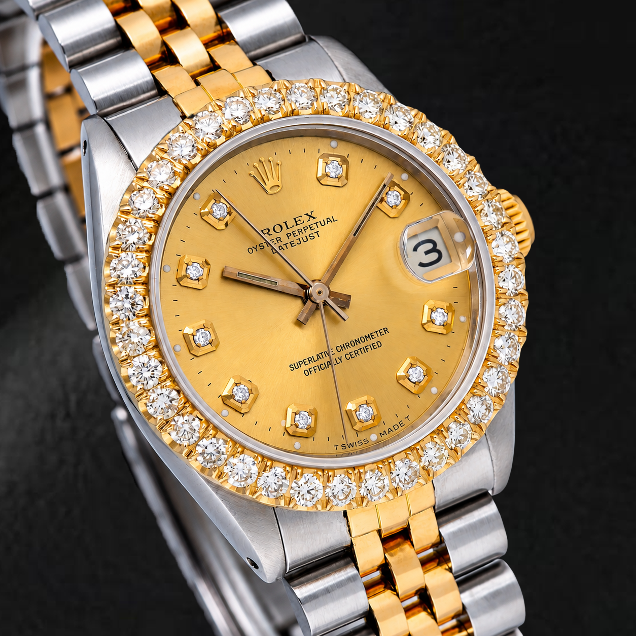 Rolex Datejust 6827 31 mm Champagner-Diamantzifferblatt Bicolor Gold Jubilé-Armband Uhr