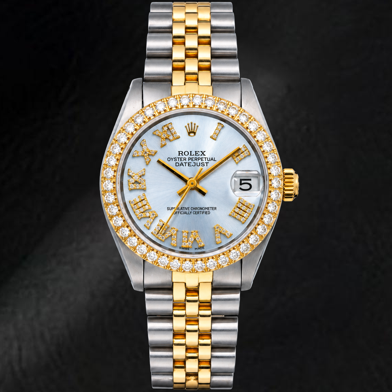 Rolex Datejust 6827 31 mm Diamantzifferblatt Bicolor Gelbgold Jubilé-Armband Uhr