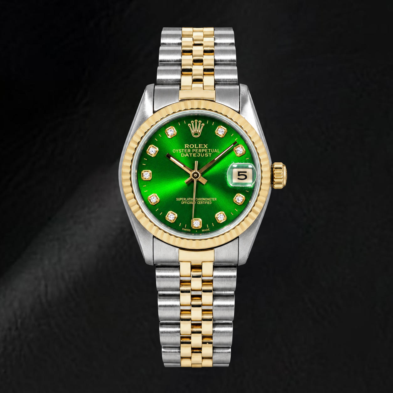 Rolex Datejust 6827 31mm Bicolor-Uhr mit grünem Diamantzifferblatt