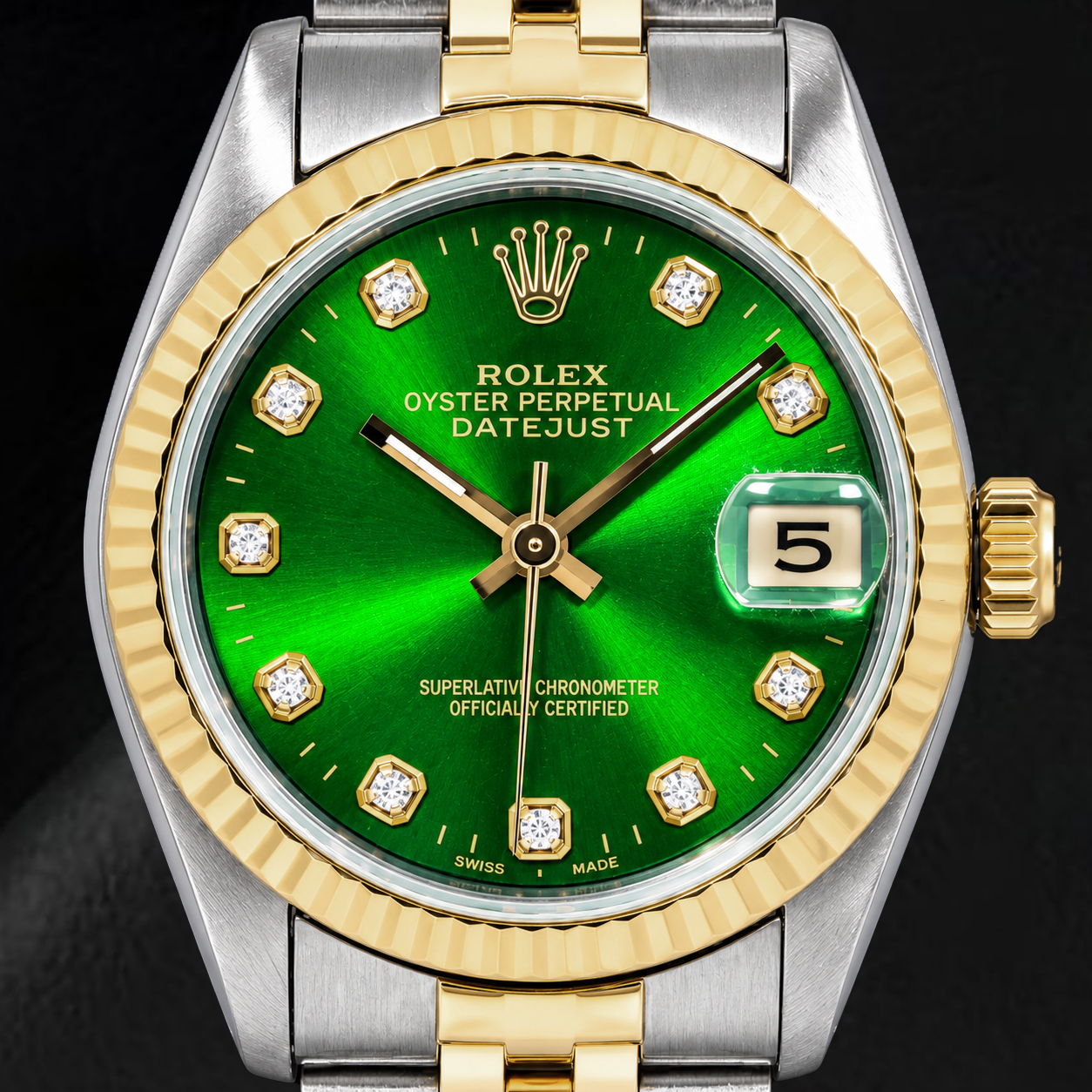 Rolex Datejust 6827 31mm Bicolor-Uhr mit grünem Diamantzifferblatt