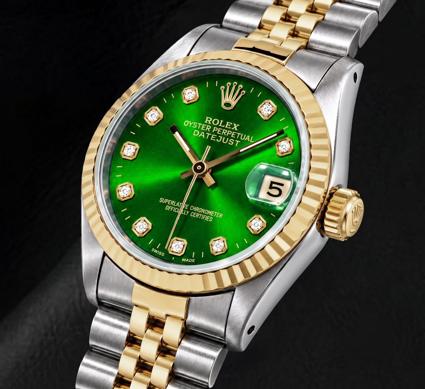 Rolex Datejust 6827 31mm Bicolor-Uhr mit grünem Diamantzifferblatt