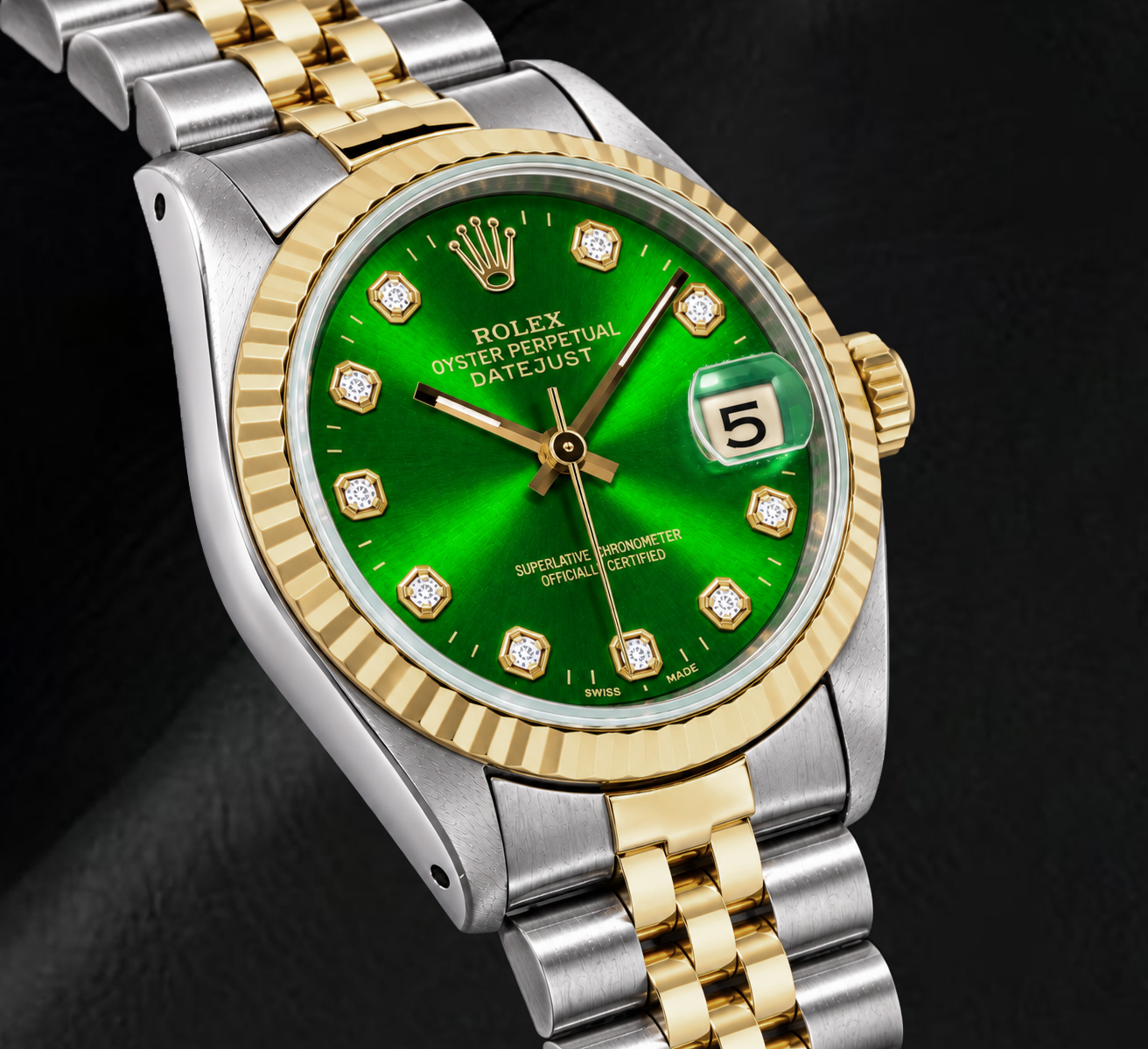 Rolex Datejust 6827 31mm Bicolor-Uhr mit grünem Diamantzifferblatt