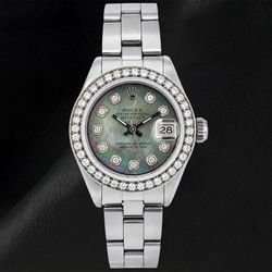 Rolex Datejust 69160 26 mm Armbanduhr aus Edelstahl mit Diamantzifferblatt aus schwarzem Perlmutt