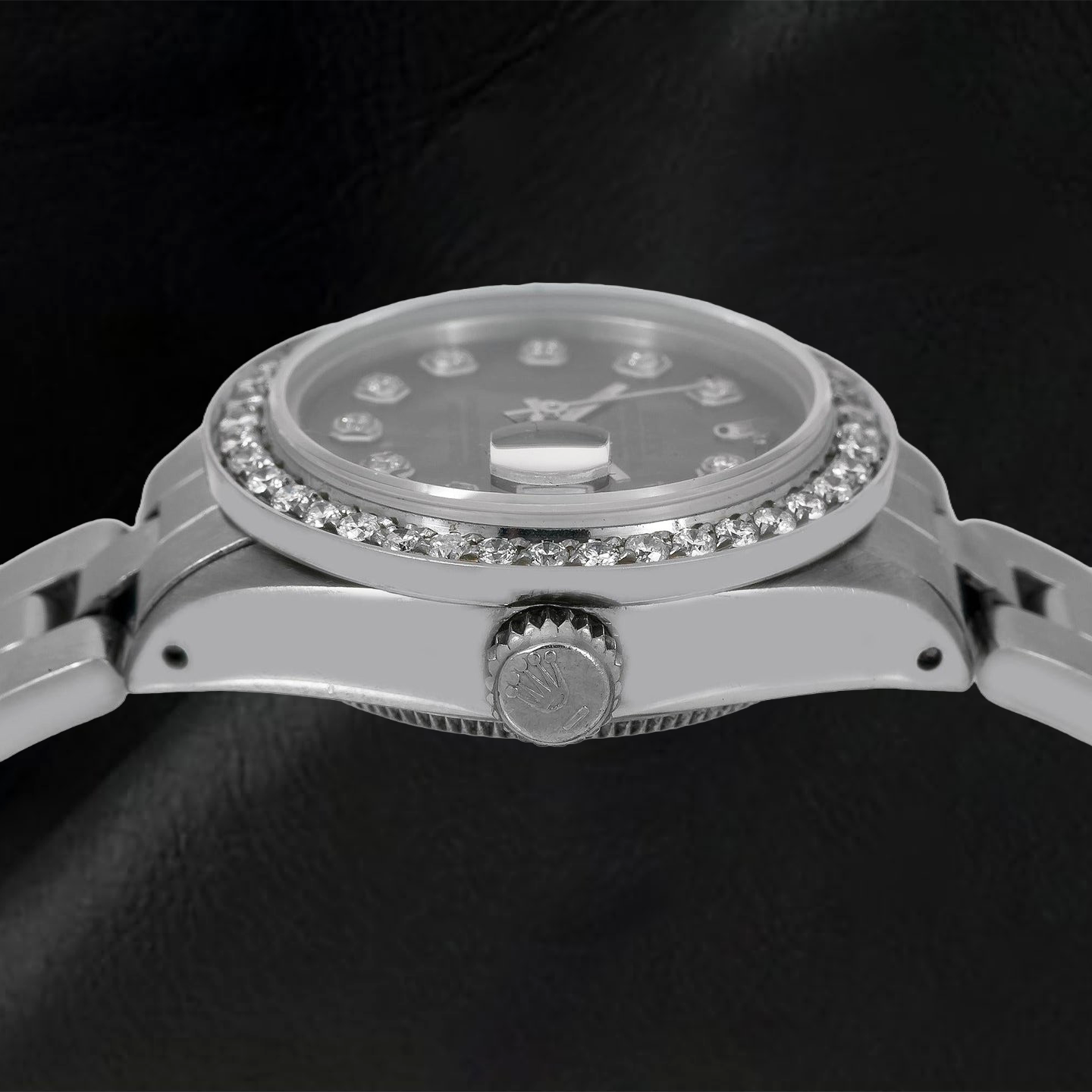 Rolex Datejust 69160 26 mm Armbanduhr aus Edelstahl mit Diamantzifferblatt aus schwarzem Perlmutt