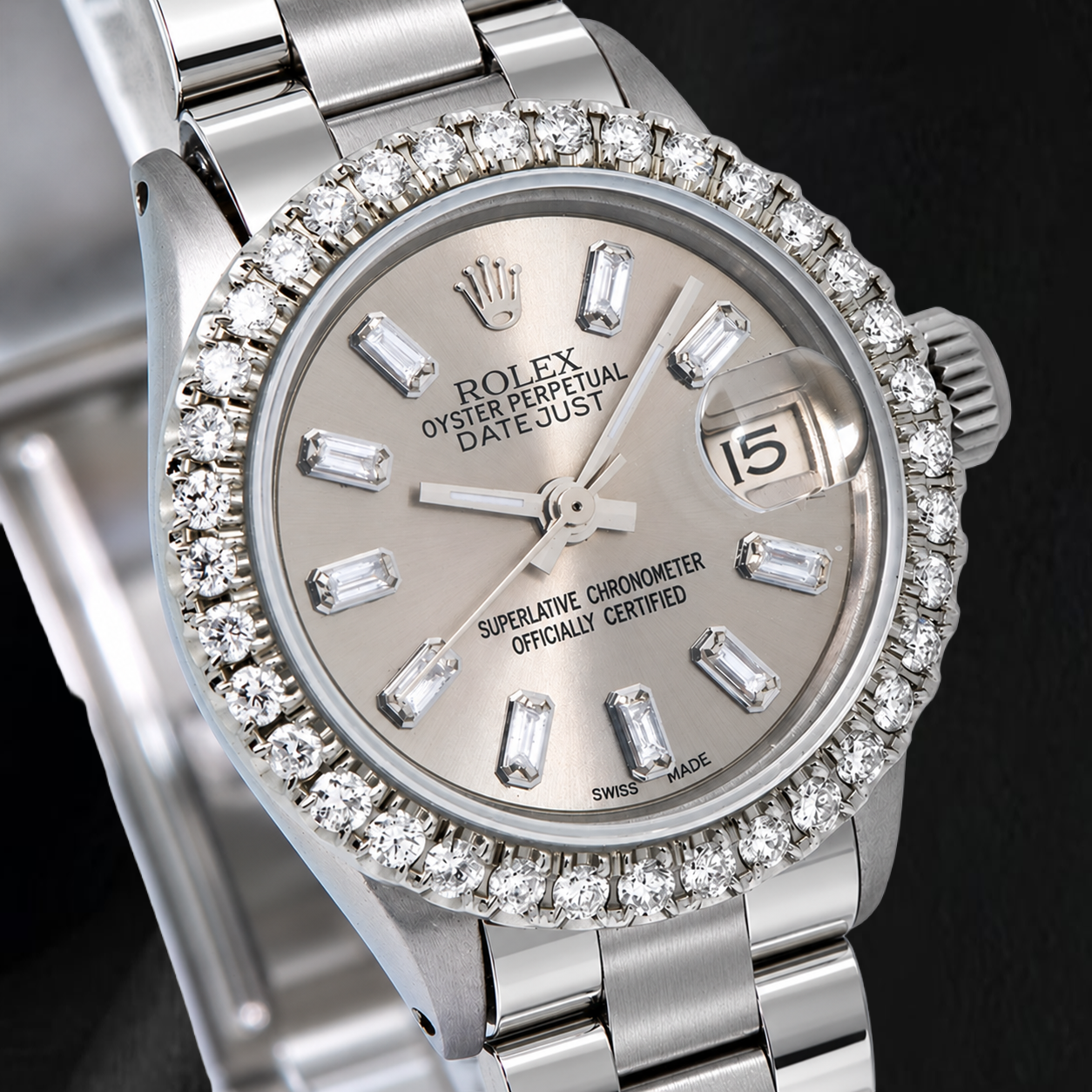 Rolex Datejust 69160 26 mm Grau Diamant Edelstahl Uhr
