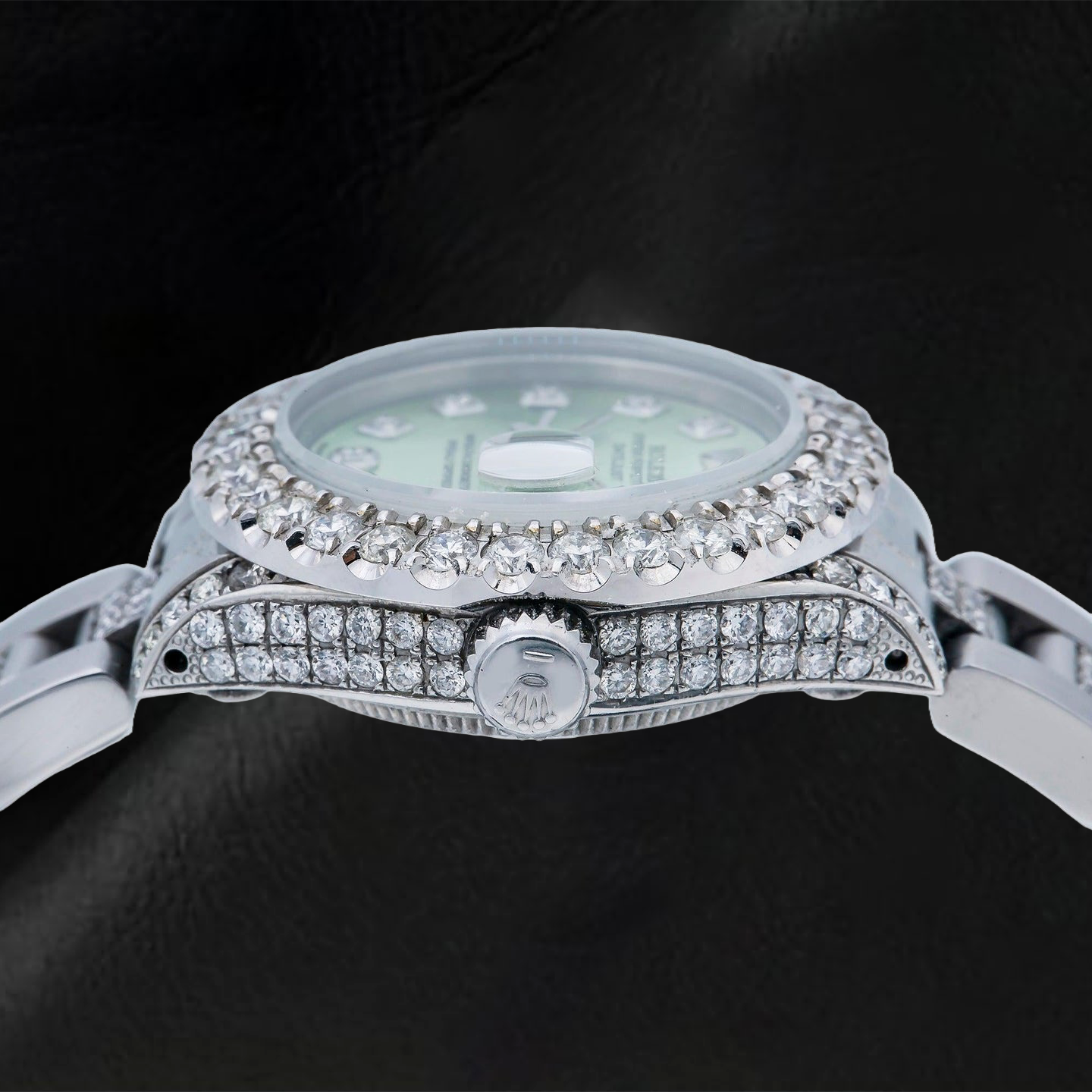 Rolex Datejust 69160 26 mm Uhr aus Edelstahl, grünes Diamantzifferblatt, Teil-Diamantbesatz, Oyster-Armband