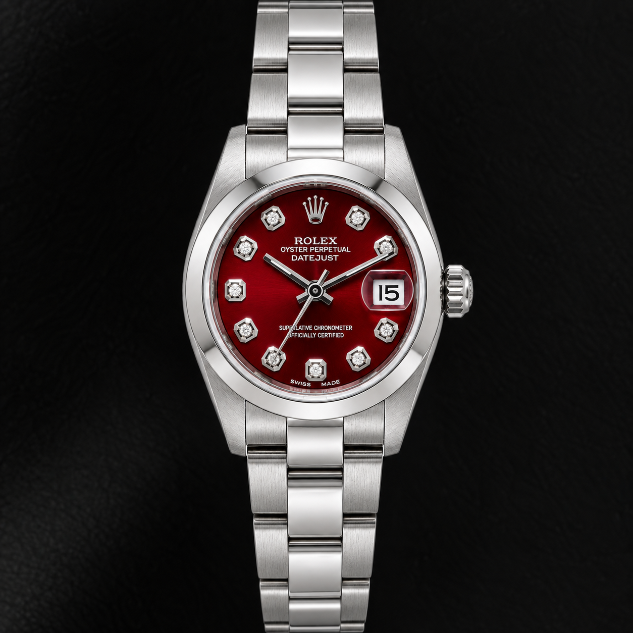 Rolex Datejust 69160 26mm Edelstahl Uhr mit rotem Diamantzifferblatt