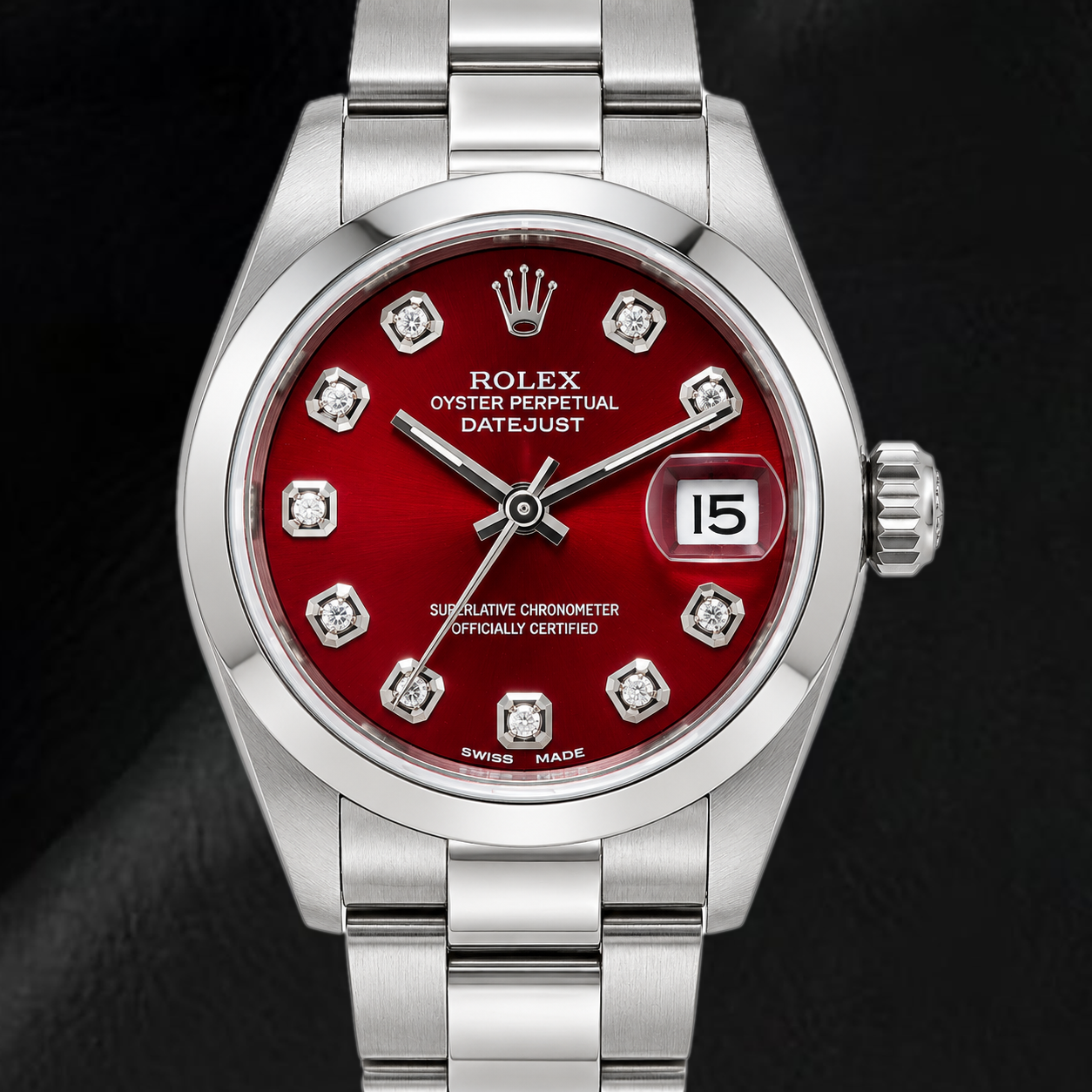 Rolex Datejust 69160 26mm Edelstahl Uhr mit rotem Diamantzifferblatt