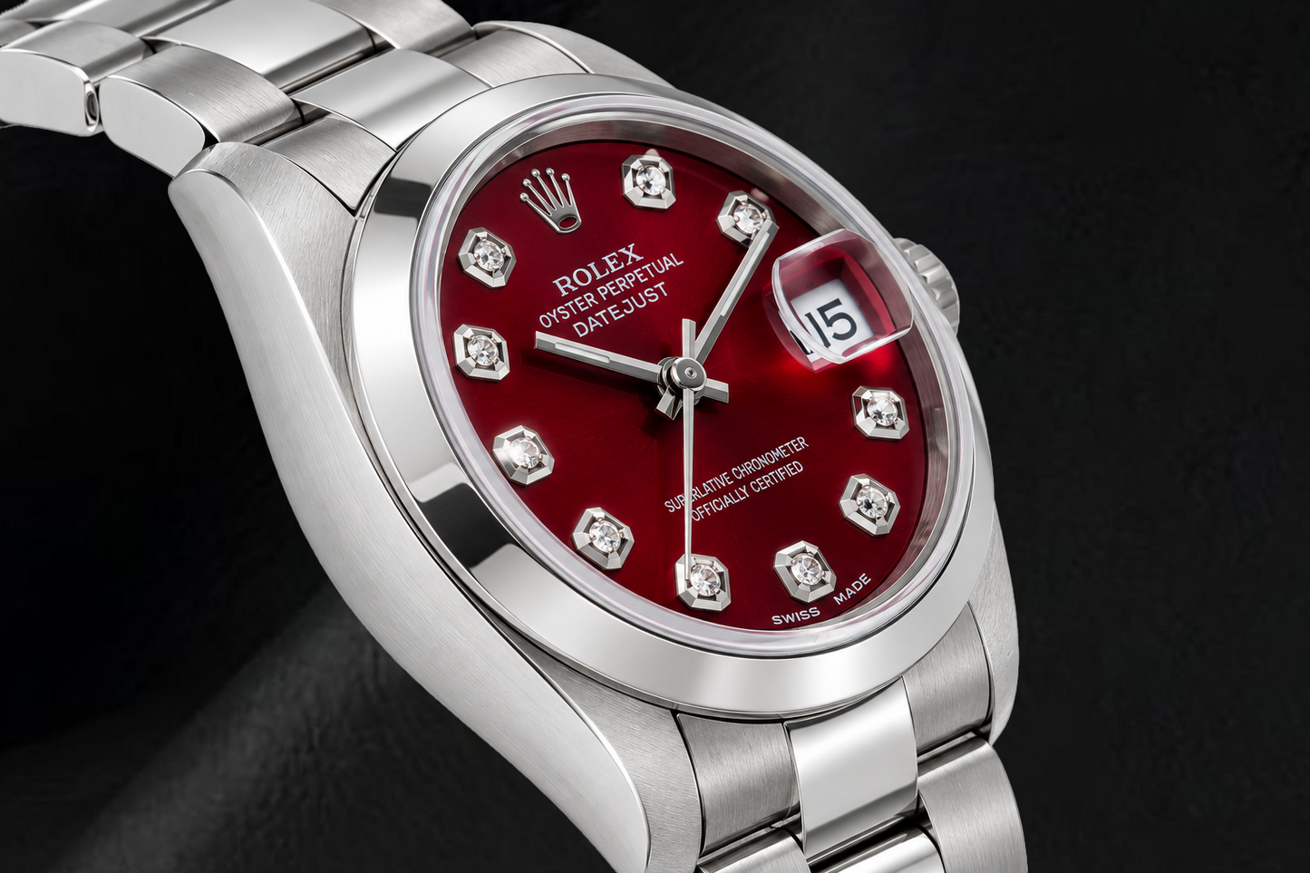 Rolex Datejust 69160 26mm Edelstahl Uhr mit rotem Diamantzifferblatt