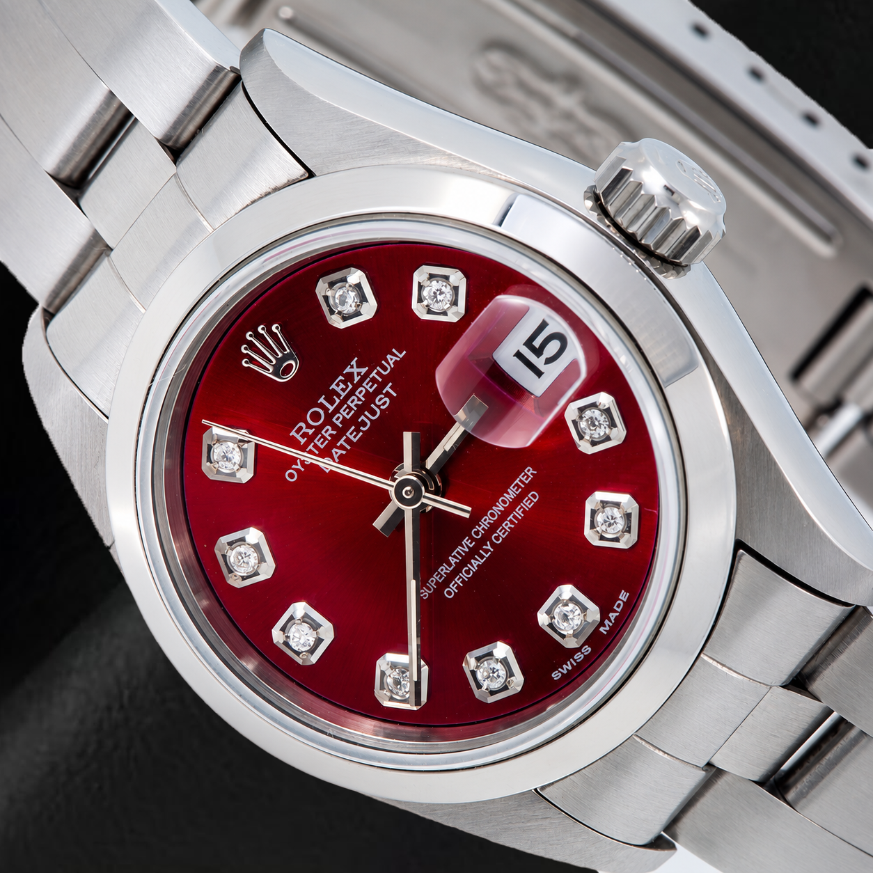 Rolex Datejust 69160 26mm Edelstahl Uhr mit rotem Diamantzifferblatt