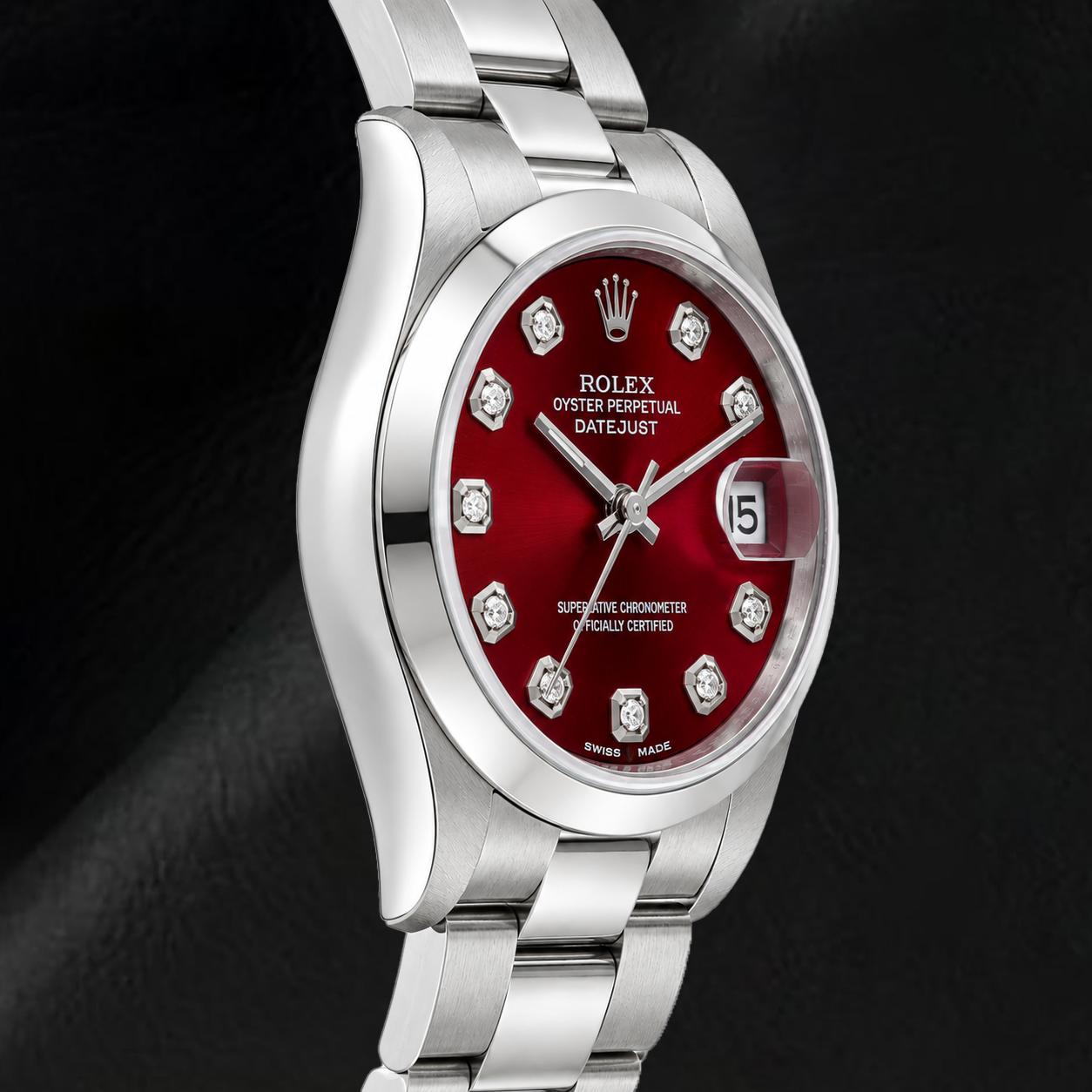 Rolex Datejust 69160 26mm Edelstahl Uhr mit rotem Diamantzifferblatt