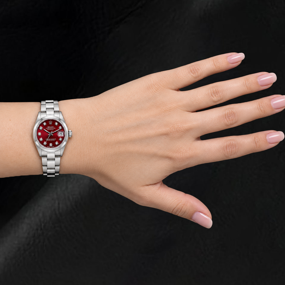 Rolex Datejust 69160 26mm Edelstahl Uhr mit rotem Diamantzifferblatt