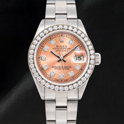 Rolex Datejust 69160 26 mm Uhr aus Edelstahl mit lachsfarbenem Diamantzifferblatt und Oyster-Armband