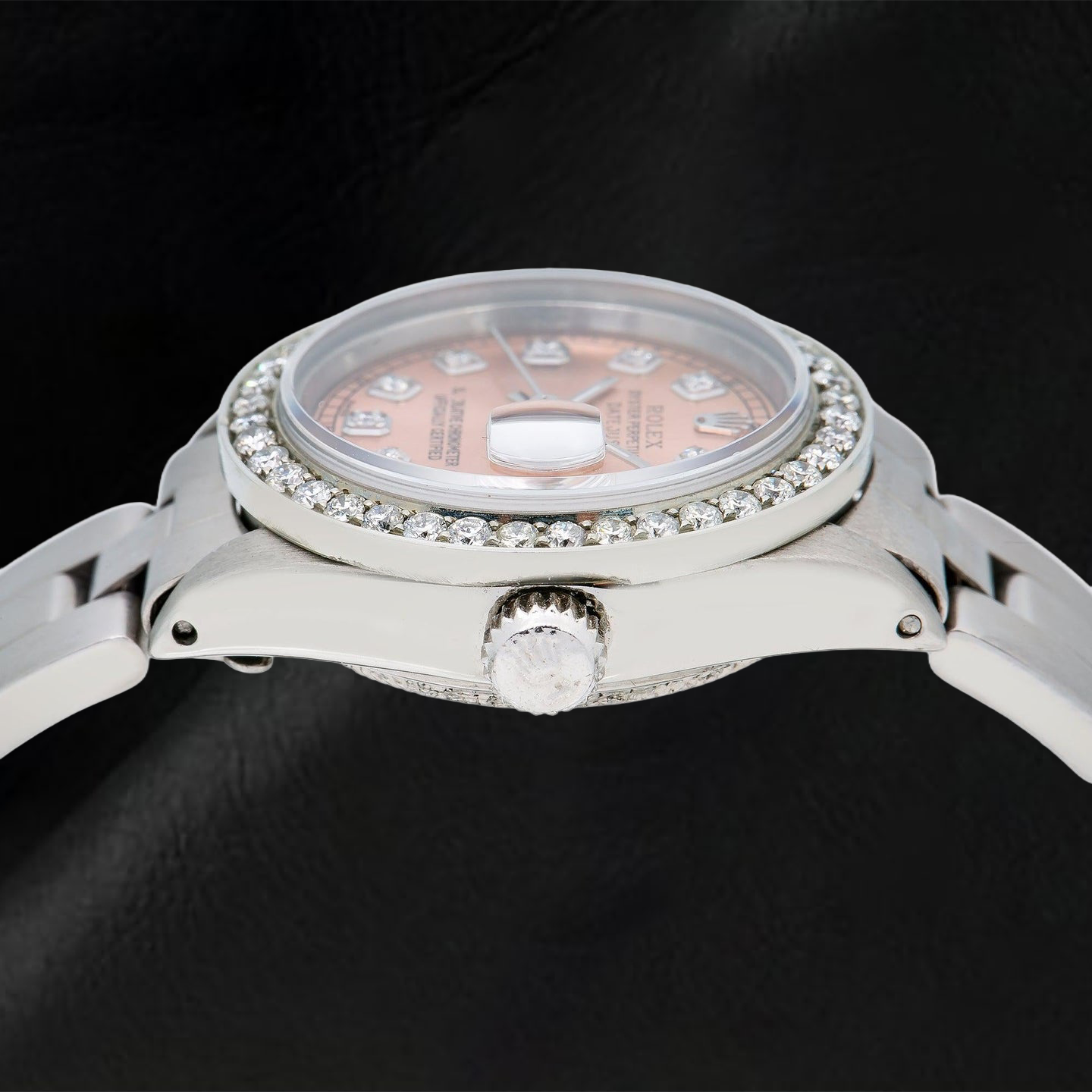 Rolex Datejust 69160 26 mm Uhr aus Edelstahl mit lachsfarbenem Diamantzifferblatt und Oyster-Armband