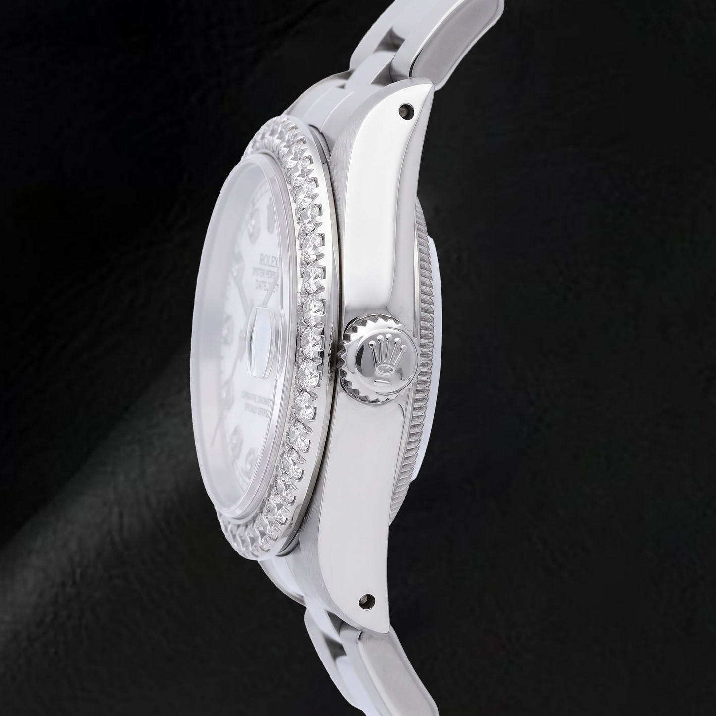 Rolex Datejust 69160 26 mm Uhr aus Edelstahl mit Diamantzifferblatt aus weißem Perlmutt