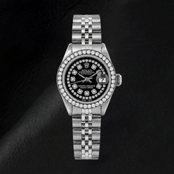 Rolex Datejust 6916 26 mm Edelstahluhr mit schwarzem Diamantzifferblatt mit Diamantkranz