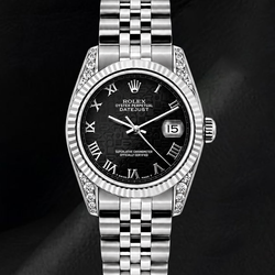 Rolex Datejust 6916 26 mm Edelstahl-Uhr mit schwarzem Jubilé-Zifferblatt und römischen Ziffern