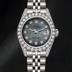 Rolex Datejust 6916 26 mm Edelstahl-Armbanduhr mit schwarzem Perlmutt-Diamantzifferblatt