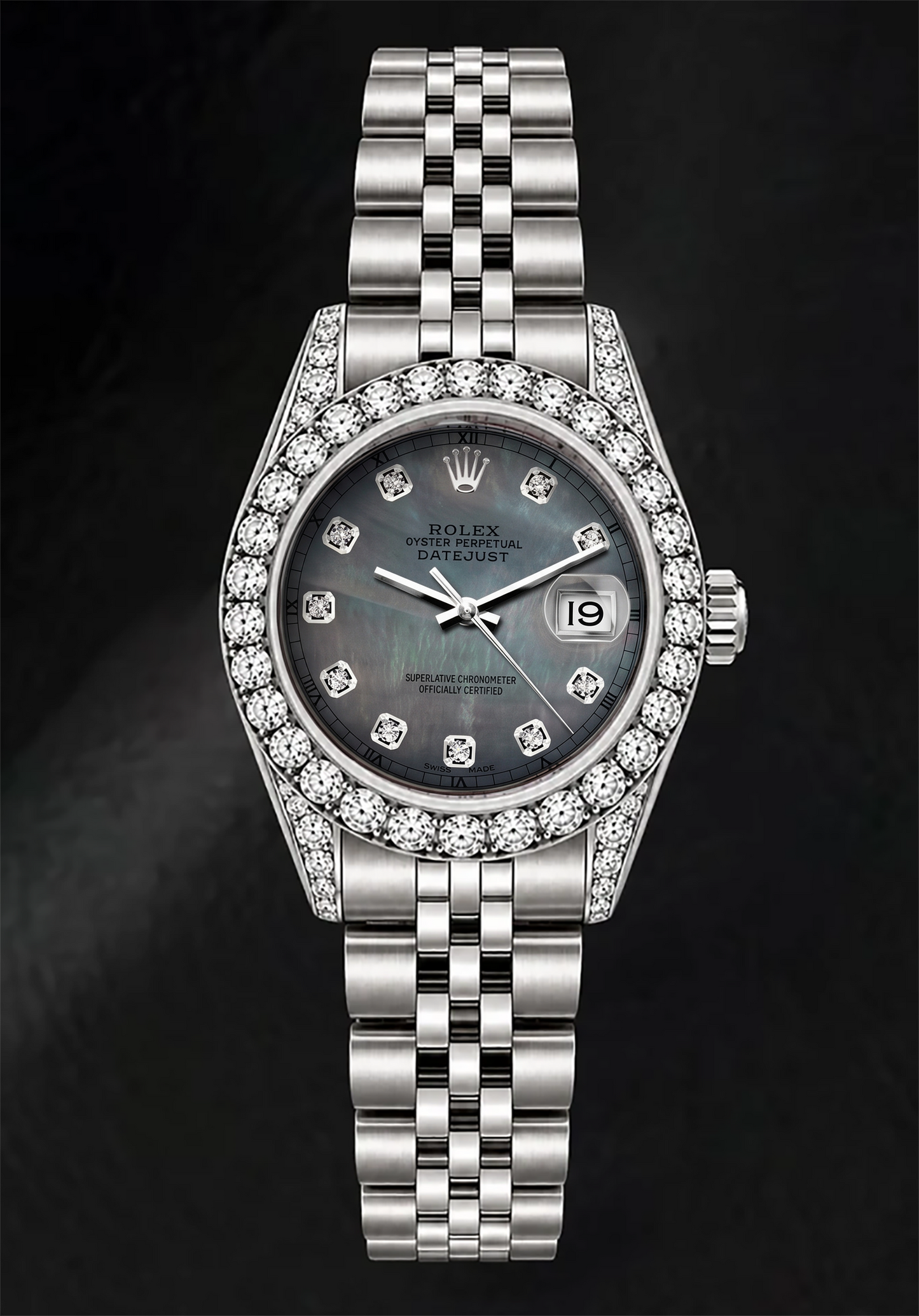 Rolex Datejust 6916 26 mm Edelstahl-Armbanduhr mit schwarzem Perlmutt-Diamantzifferblatt