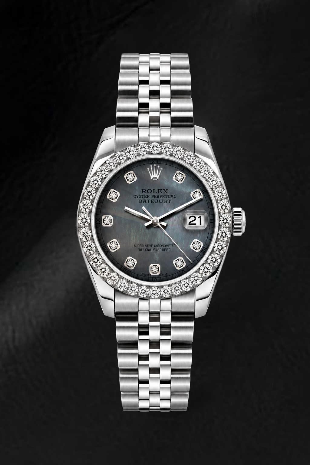 Rolex Datejust 6916 26 mm Edelstahluhr mit schwarzem Perlmutt-Diamantzifferblatt