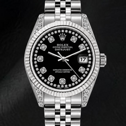 Rolex Datejust 6916 26 mm Uhr aus Edelstahl mit schwarzem Diamantzifferblatt mit Diamantkranz