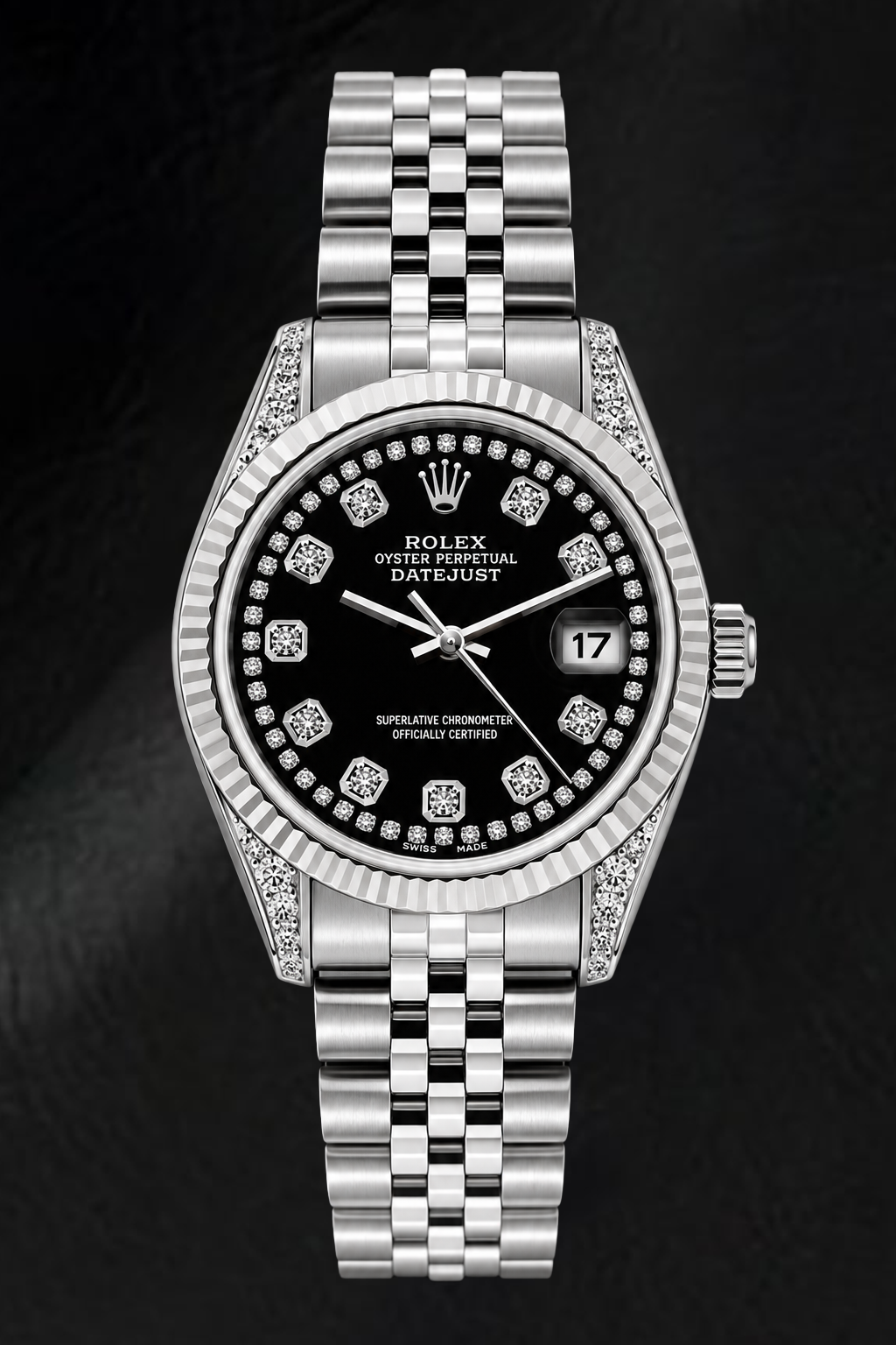 Rolex Datejust 6916 26 mm Uhr aus Edelstahl mit schwarzem Diamantzifferblatt mit Diamantkranz