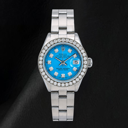 Rolex Datejust 6916 26 mm Edelstahl-Uhr mit blauem Diamantzifferblatt und Oyster-Armband