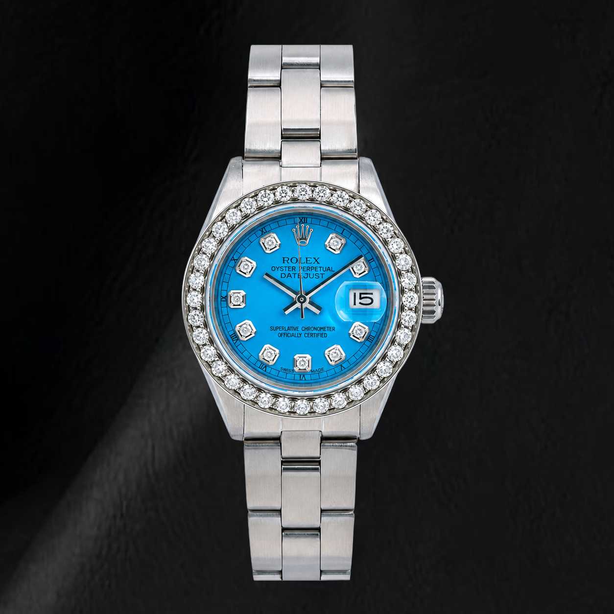 Rolex Datejust 6916 26 mm Edelstahl-Uhr mit blauem Diamantzifferblatt und Oyster-Armband