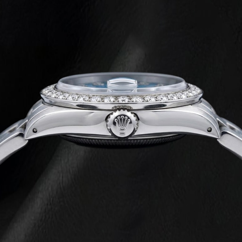 Rolex Datejust 6916 26 mm Edelstahl-Uhr mit blauem Diamantzifferblatt und Oyster-Armband