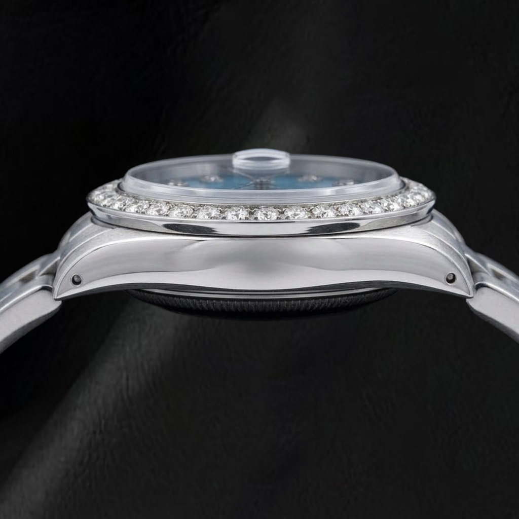 Rolex Datejust 6916 26 mm Edelstahl-Uhr mit blauem Diamantzifferblatt und Oyster-Armband
