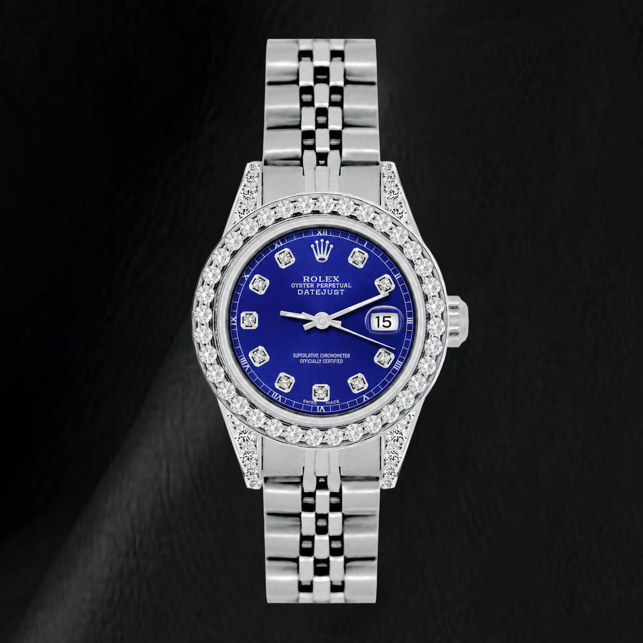 Rolex Datejust 6916 26 mm Uhr mit blauem Diamantzifferblatt und Jubilé-Armband aus Edelstahl