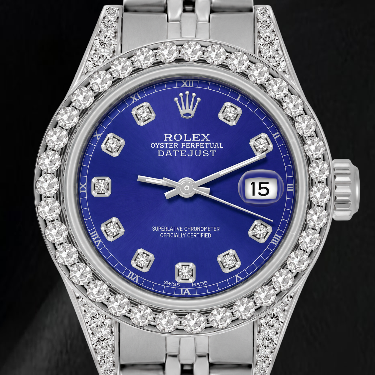 Rolex Datejust 6916 26 mm Uhr mit blauem Diamantzifferblatt und Jubilé-Armband aus Edelstahl