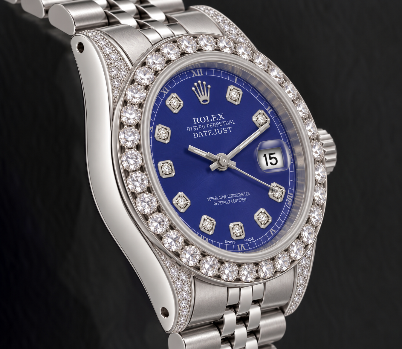 Rolex Datejust 6916 26 mm Uhr mit blauem Diamantzifferblatt und Jubilé-Armband aus Edelstahl