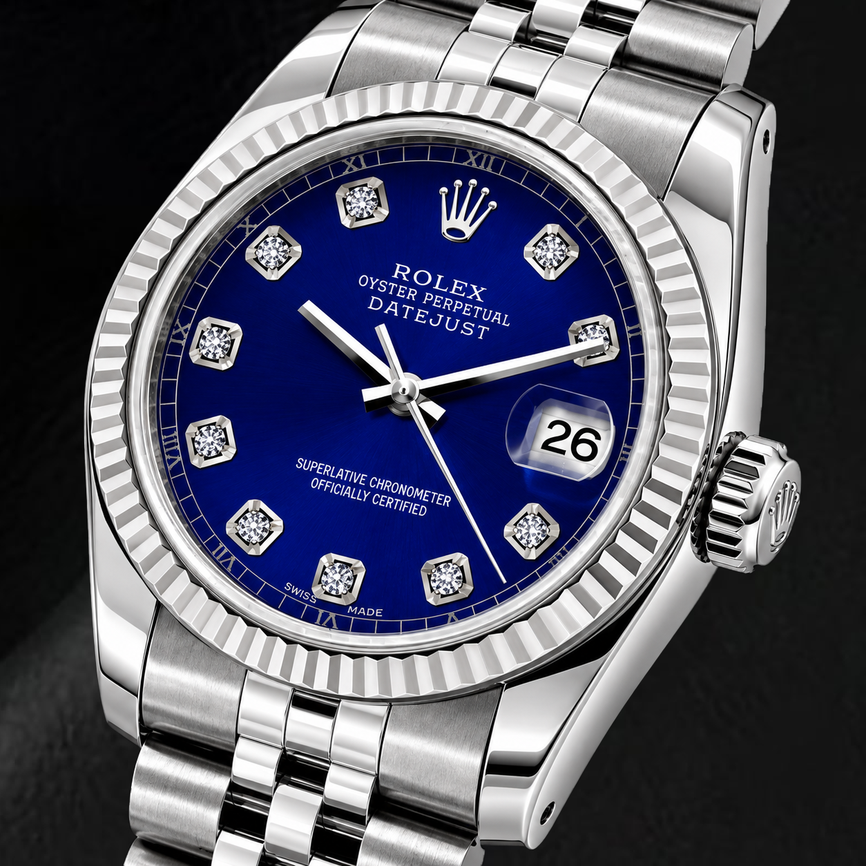 Rolex Datejust 6916 26 mm Edelstahl Uhr mit blauem Diamantzifferblatt