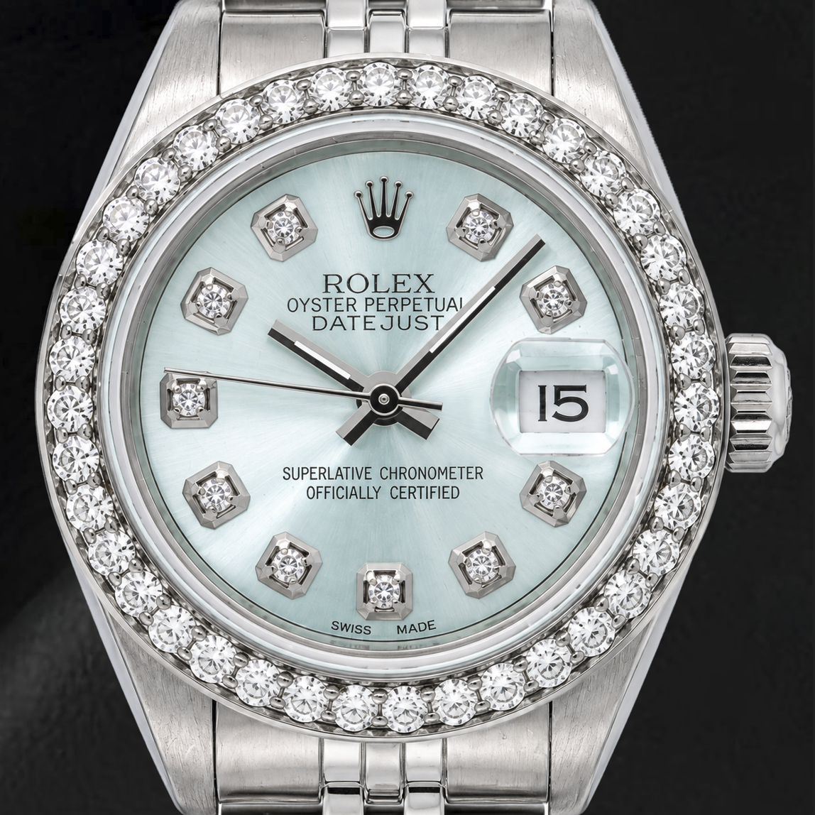 Rolex Datejust 6916 26 mm Uhr aus Edelstahl mit blauem Diamantzifferblatt