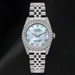 Rolex Datejust 6916 26 mm Edelstahluhr mit blauem Perlmutt-Zifferblatt und römischen Ziffern