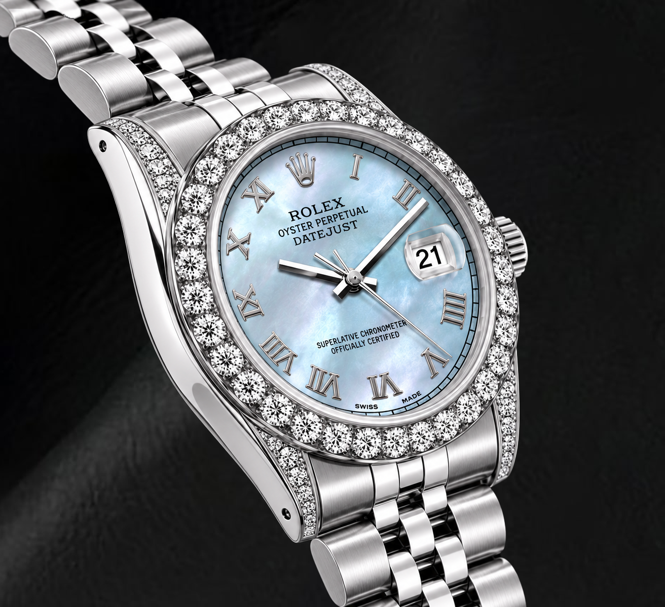 Rolex Datejust 6916 26 mm Edelstahluhr mit blauem Perlmutt-Zifferblatt und römischen Ziffern