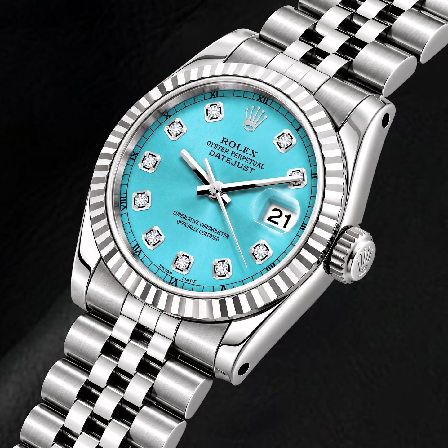 Rolex Datejust 6916 26 mm Uhr aus Edelstahl mit eisblauem Diamantzifferblatt