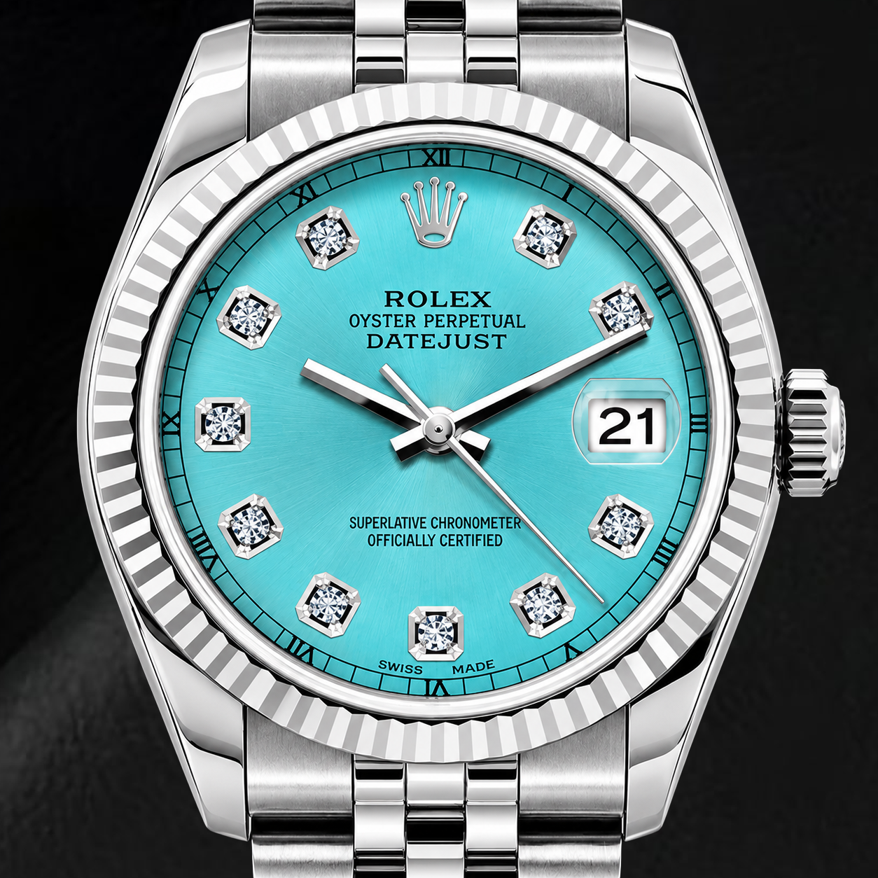 Rolex Datejust 6916 26 mm Uhr aus Edelstahl mit eisblauem Diamantzifferblatt