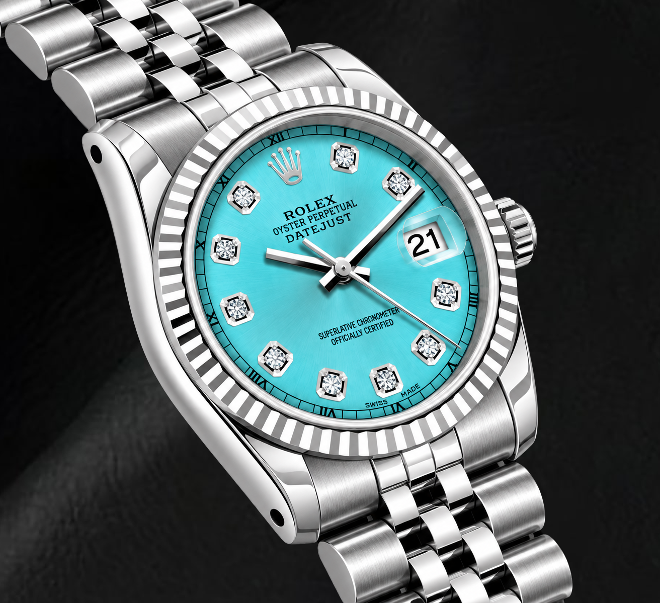 Rolex Datejust 6916 26 mm Uhr aus Edelstahl mit eisblauem Diamantzifferblatt