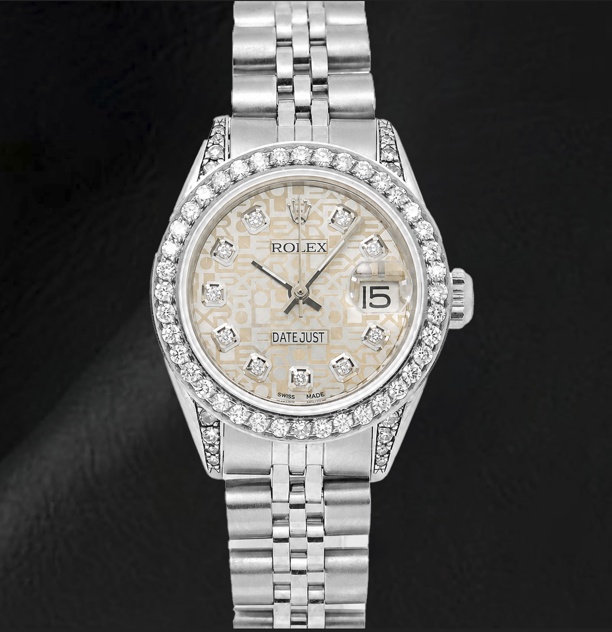 Rolex Datejust 6916 26 mm Edelstahl-Uhr mit elfenbeinfarbenem Jubilé-Diamantzifferblatt
