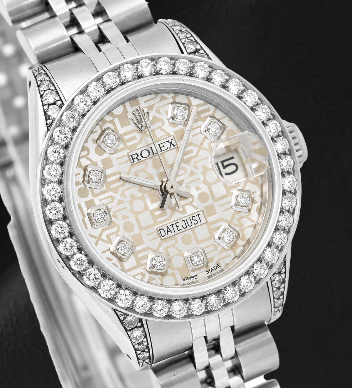 Rolex Datejust 6916 26 mm Edelstahl-Uhr mit elfenbeinfarbenem Jubilé-Diamantzifferblatt