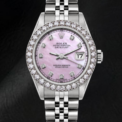Rolex Datejust 6916 26 mm Edelstahl Uhr mit rosa Perlmutt-Diamantzifferblatt
