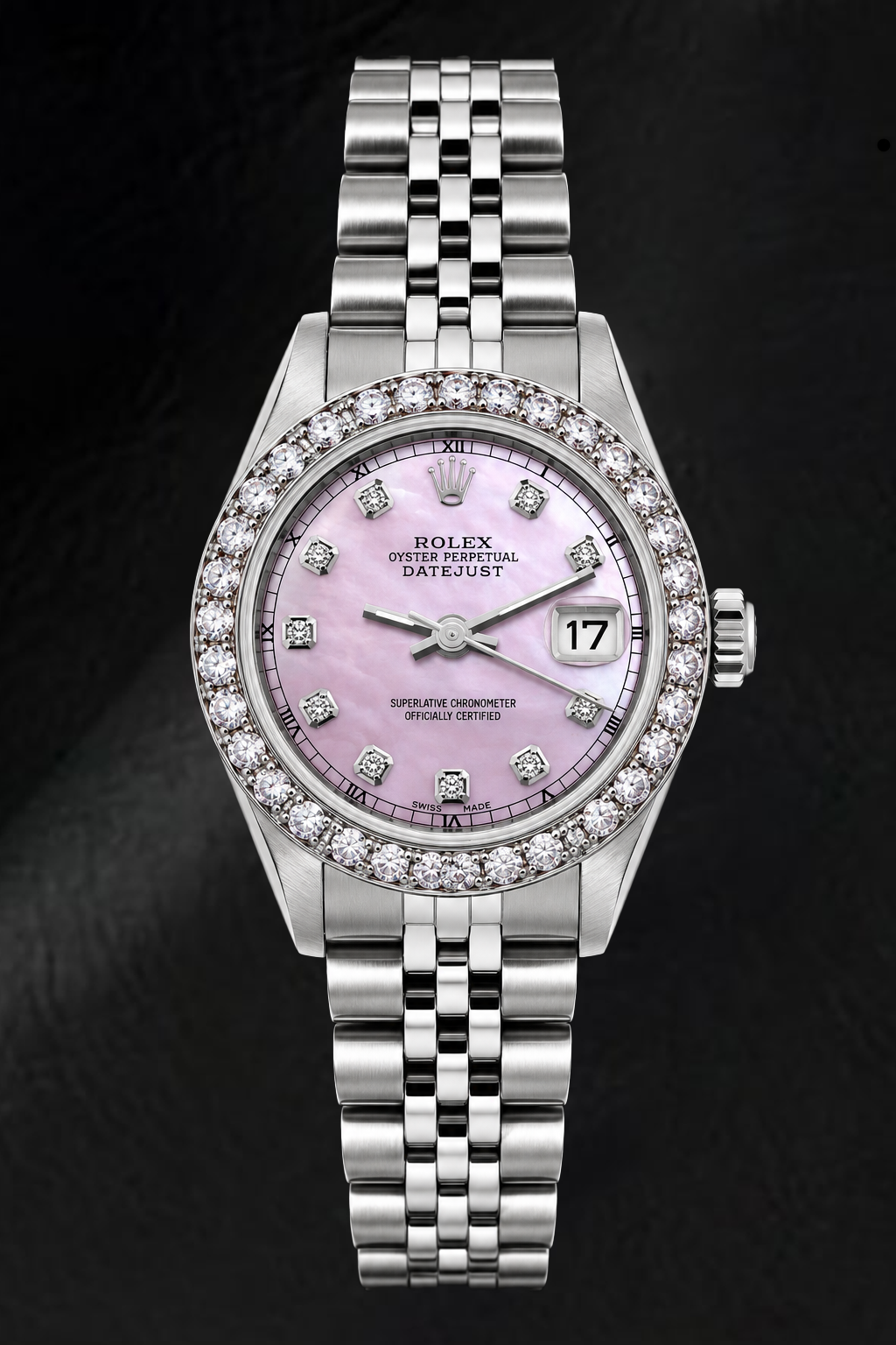 Rolex Datejust 6916 26 mm Edelstahl Uhr mit rosa Perlmutt-Diamantzifferblatt