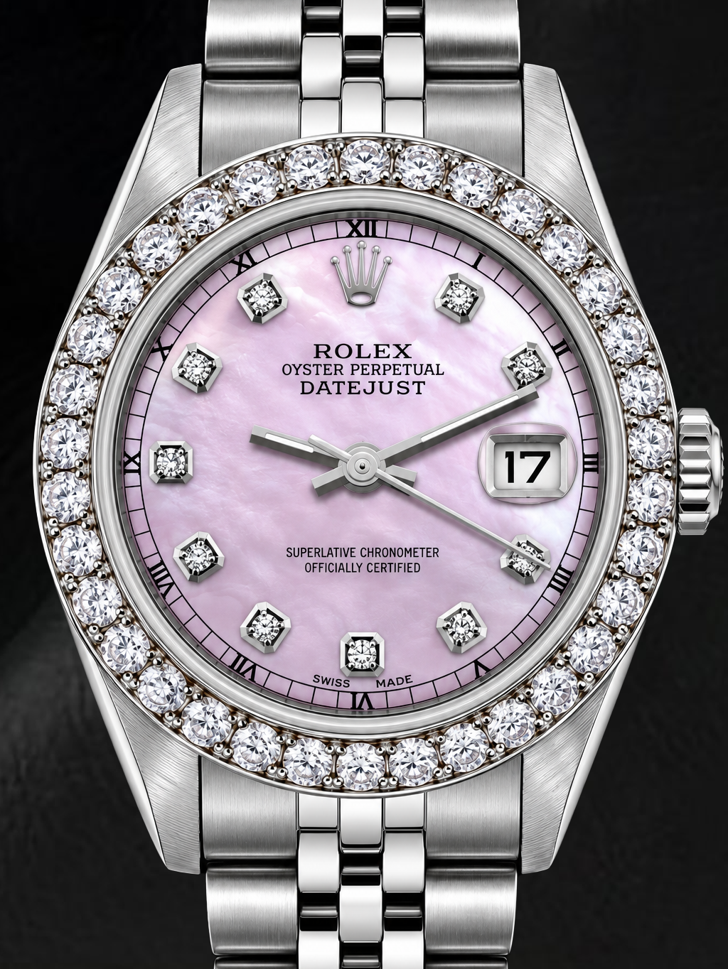 Rolex Datejust 6916 26 mm Edelstahl Uhr mit rosa Perlmutt-Diamantzifferblatt