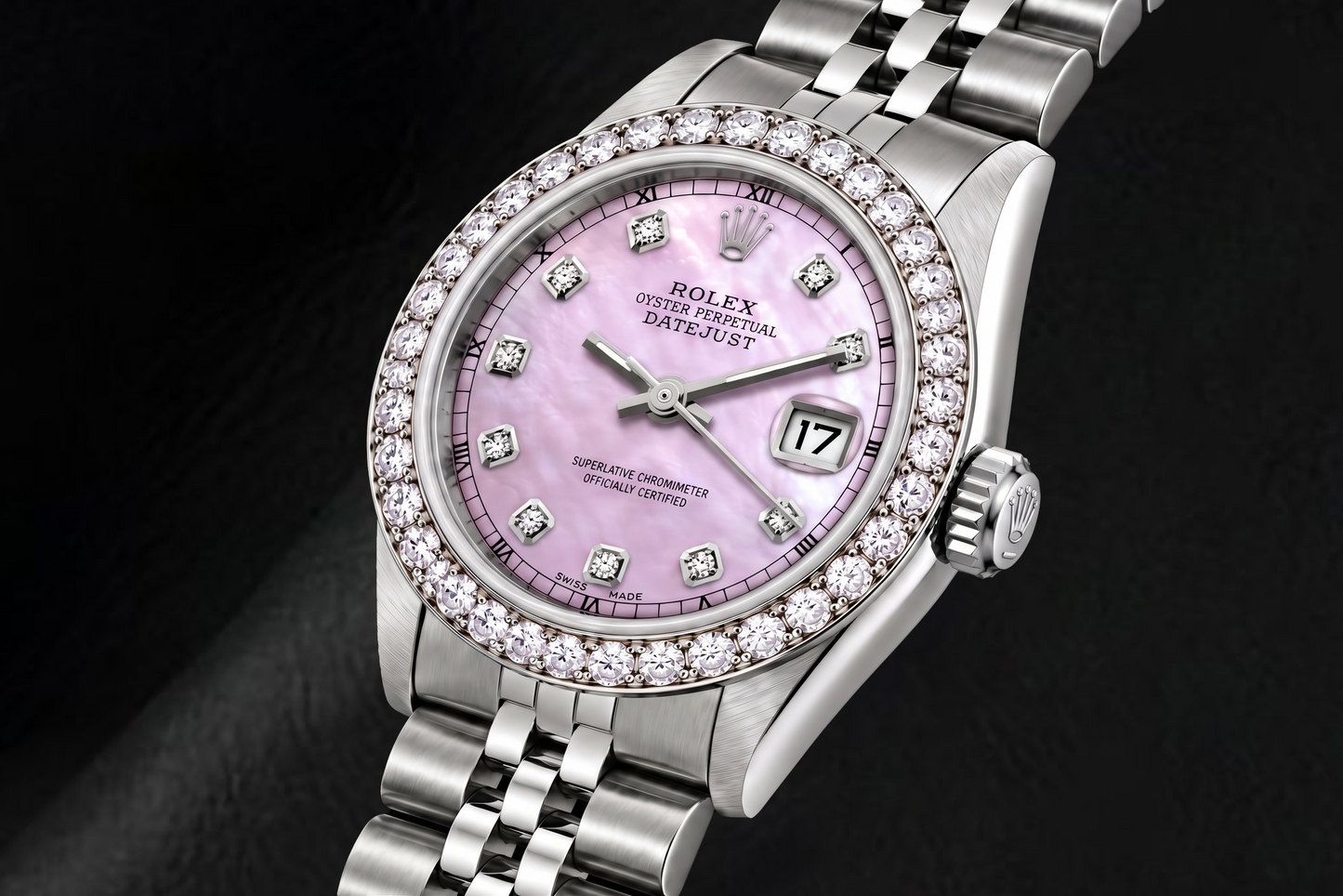 Rolex Datejust 6916 26 mm Edelstahl Uhr mit rosa Perlmutt-Diamantzifferblatt